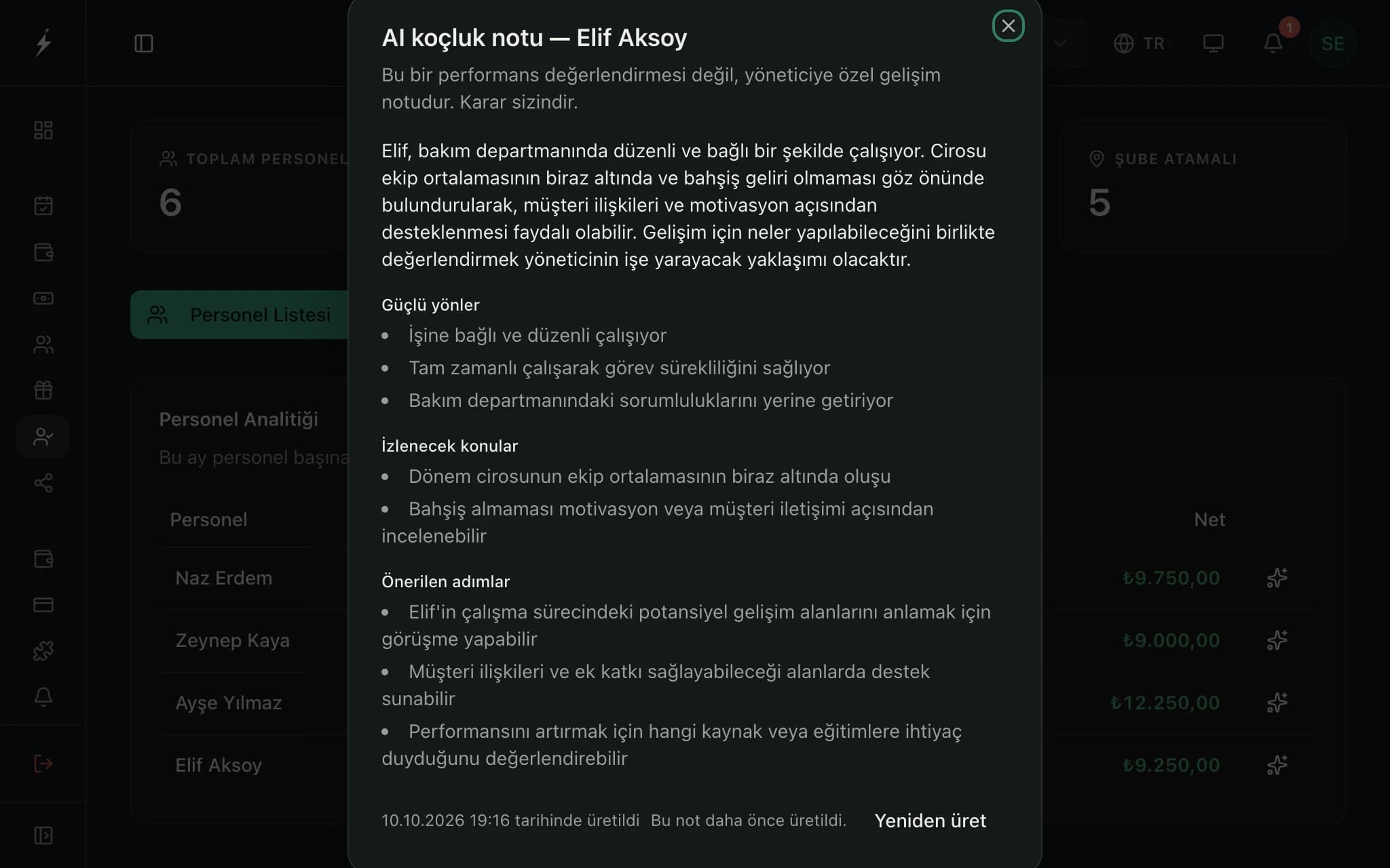 Zencron panelinde Personel ekranı